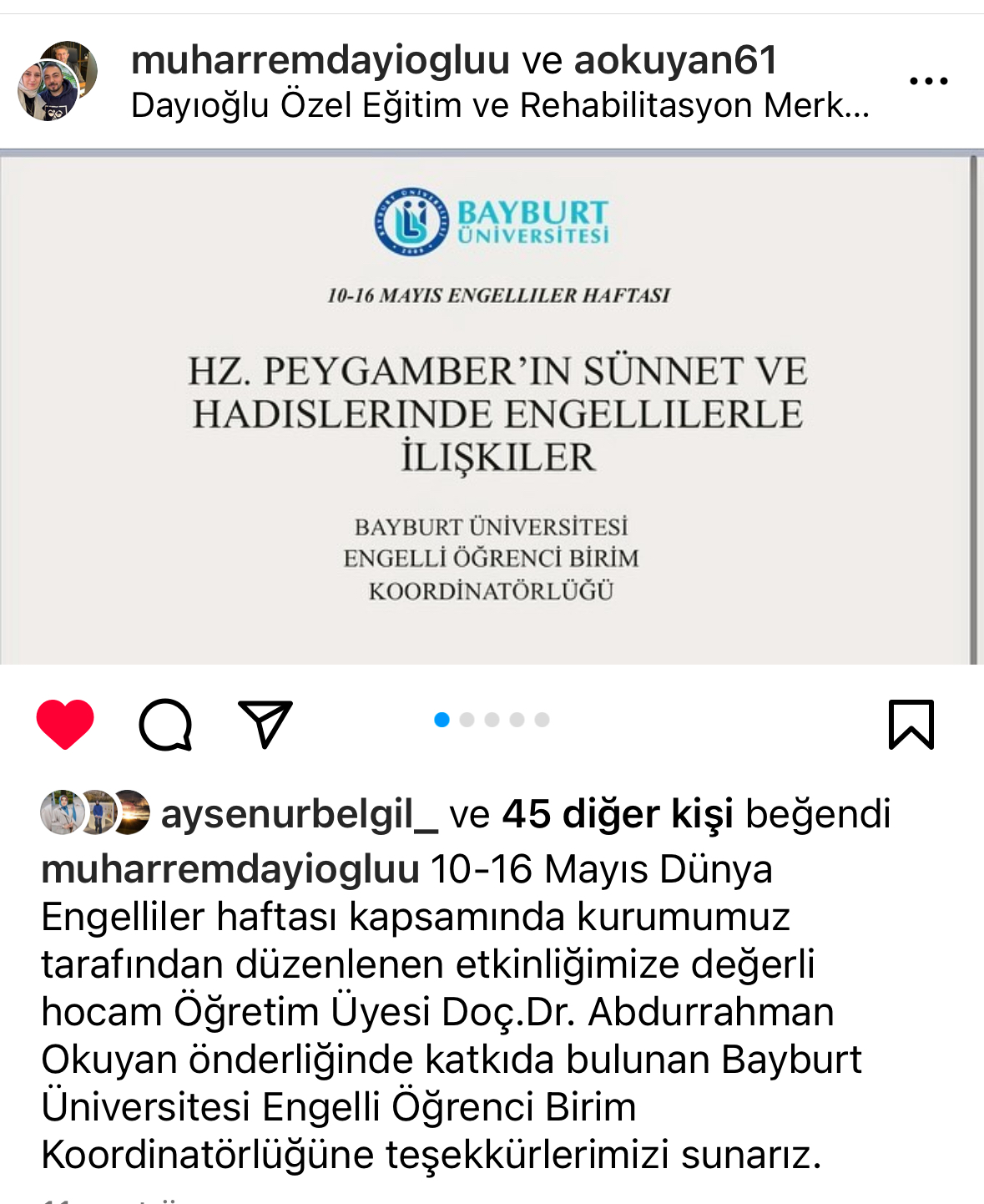 10-16 Mayıs Dünya Engelliler Haftası Münasebetiyle Of Dayıoğlu Özel Eğitim ve Rehabilitasyon Merkezi Ortaklığıyla Etkinlik